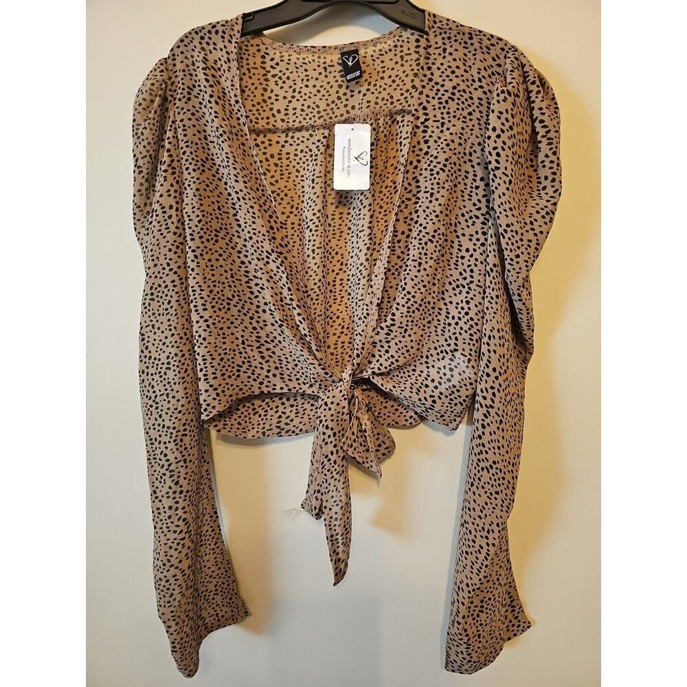 Windsor Women's Sassy Style Leopard Long-Sleeves Tie-Front Top